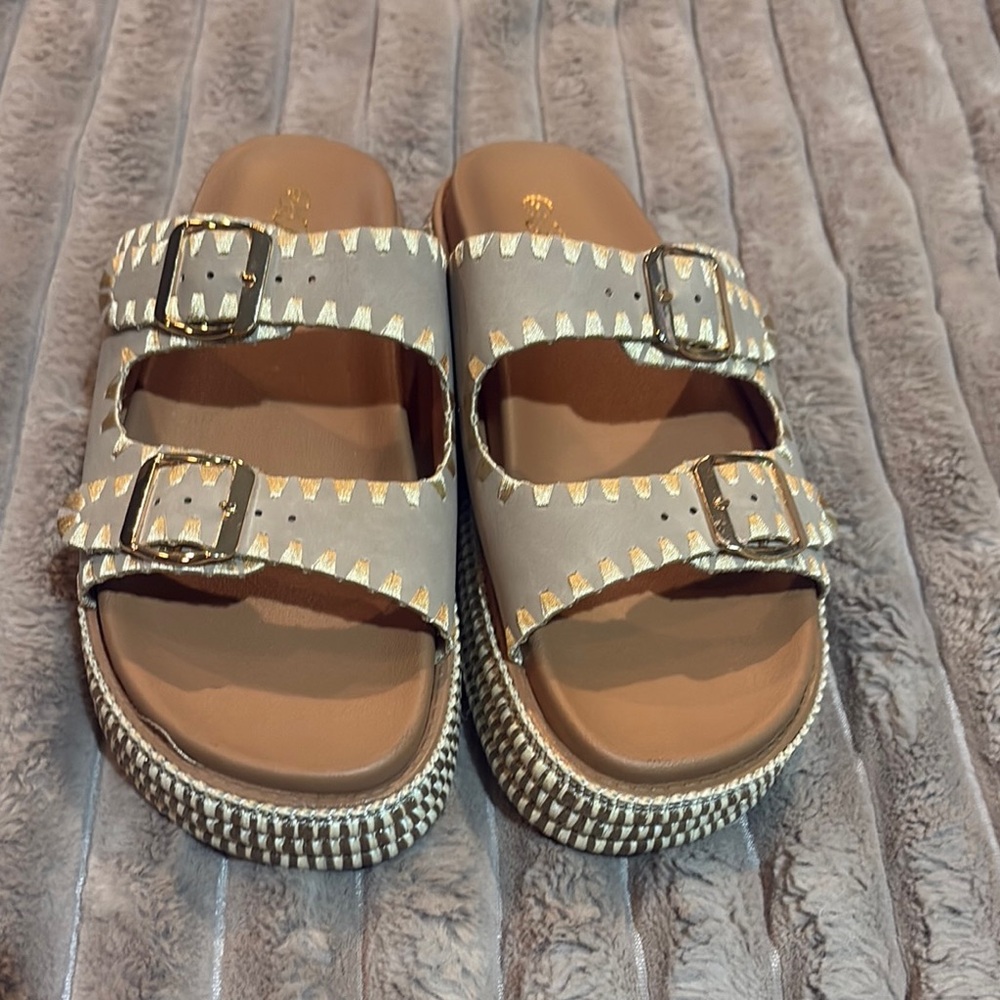 Stylish Gold and Tan Sandals